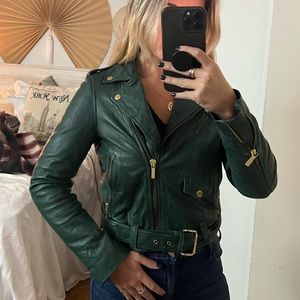 Michael Kors Crinkle Green Leather Jacket